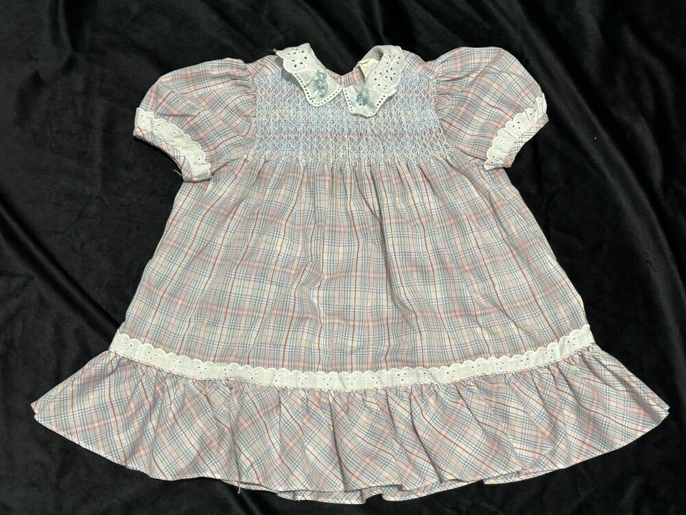 Light Blue Plaid Smocked Toddler Dress 3T by Peaches 'N Cream ~ 260825-WH 1252